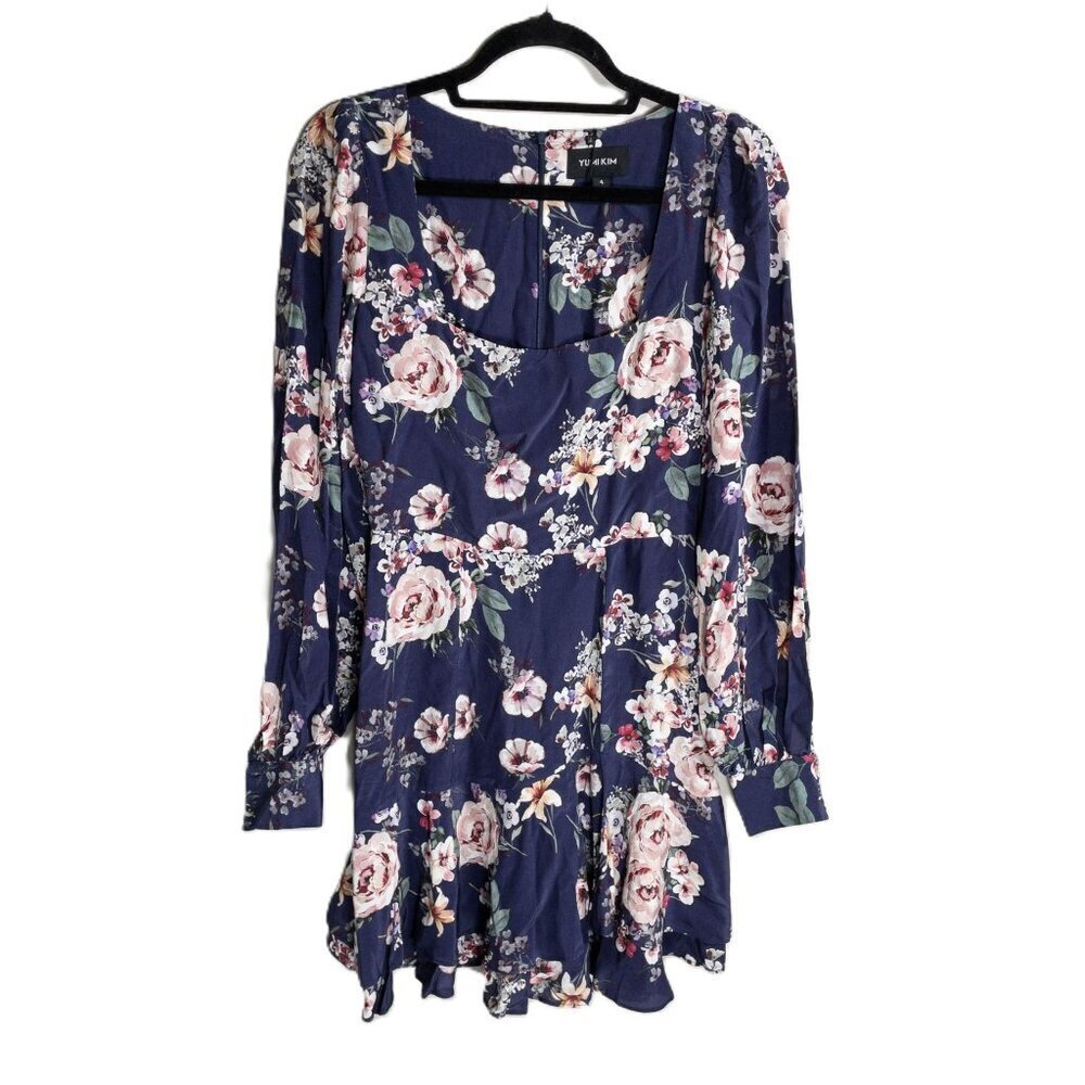 NWT Yumi Kim Navy Floral Long Sleeve Mini Dress